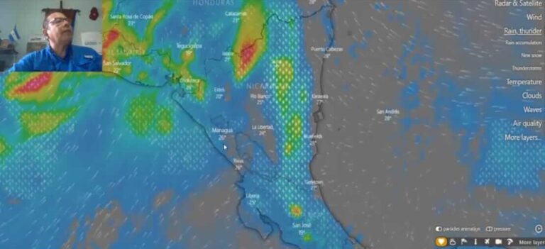 Mapa meteorológico de las precipitaciones sobre Nicaragua durante este fin de semana