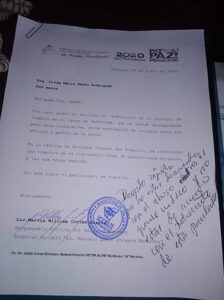 Carta de despido Dra. Linda Barba, Radióloga del Hospital Lenin Fonseca