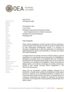 Carta enviada por Luis Almagro secretario de la OEA al presidente del Consejo Permanente / FOTO: NICARAGUA ACTUAL