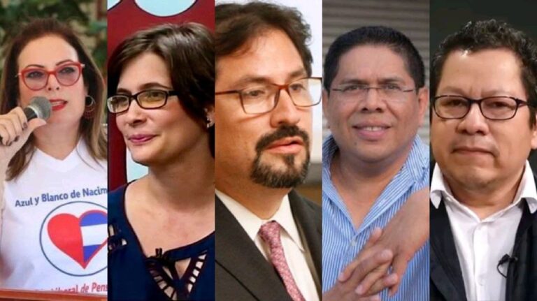 Ana Margarita Vijil Gurdián, María Fernanda Ernestina Flores Lanzas, Luis Rivas Anduray y los periodistas Miguel Ángel Mendoza Urbina y Miguel de los Ángeles Mora Barberena.