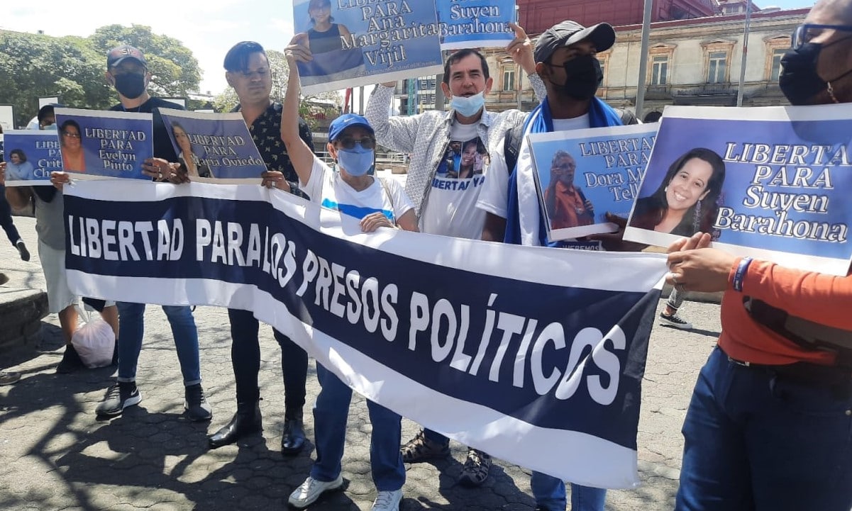 Exiliados nicaragüenses se manifiestan en Costa Rica para demandar la libertad de Víctor Hugo Tinoco