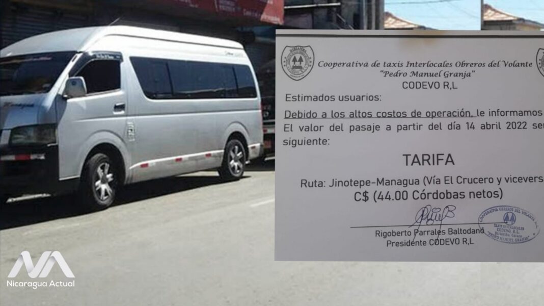 Circular de Transportistas de Carazo del incremento del pasaje hacia Managua