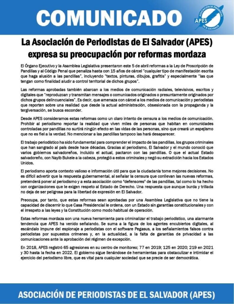 Comunicado de la APES