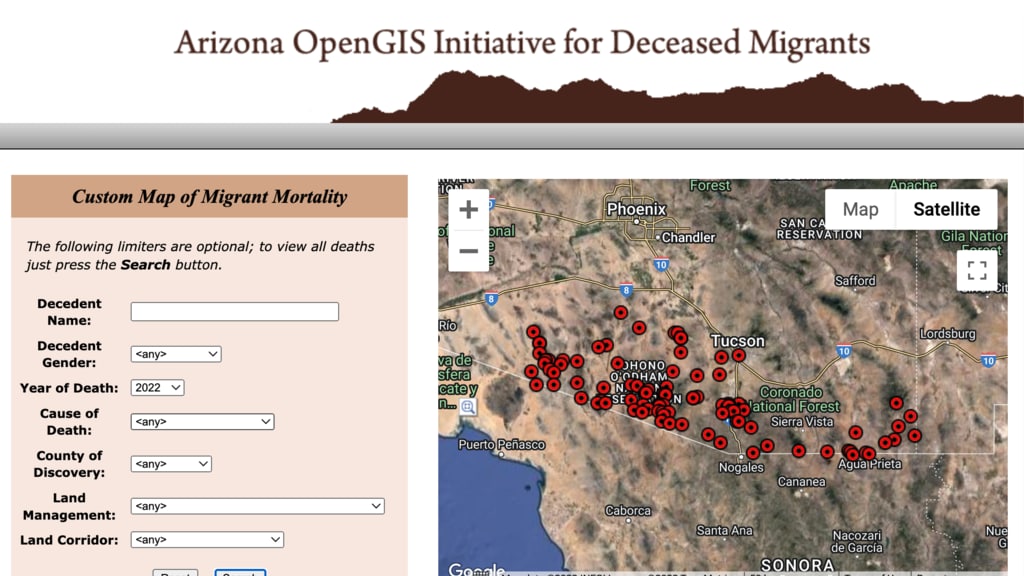mapa de la muerte que refleja los puntos entre la frontera de mexico y estados unidos donde mueren migrantes foto cortesia univision