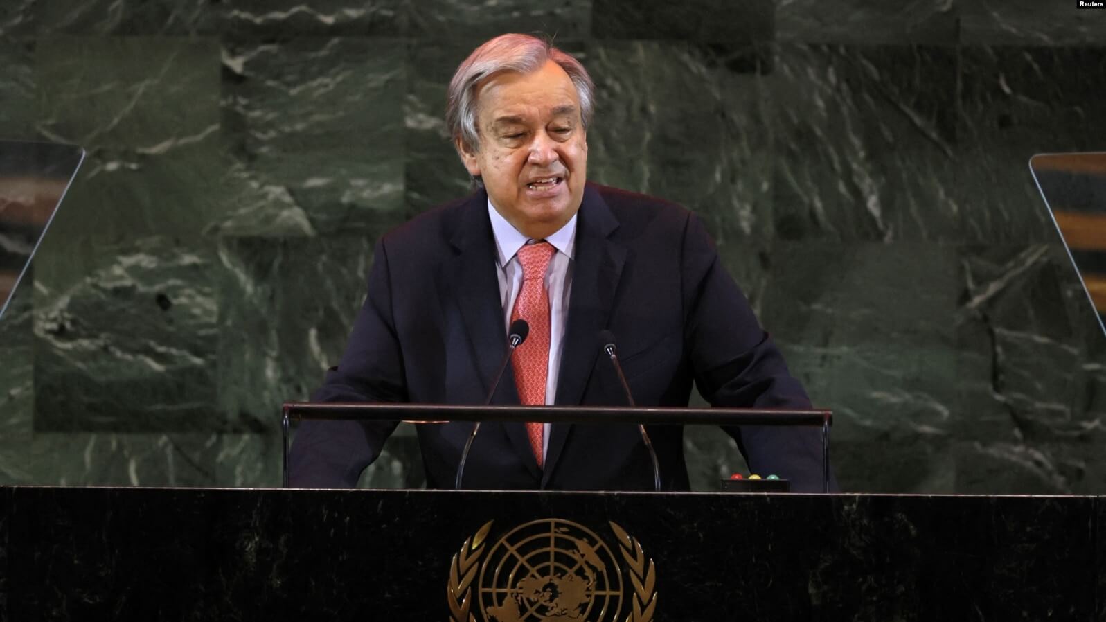El secretario general de las Naciones Unidas, Antonio Guterres, pronuncia el discurso de apertura de la 77ª Asamblea General de la ONU, el 20 de septiembre de 2022.
