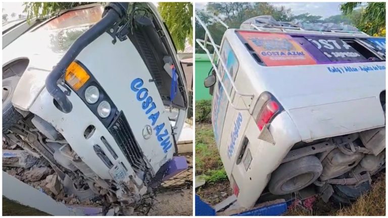 bus del grupo musical Costa Azul volcado por el cementerio de matiguas foto costa azul