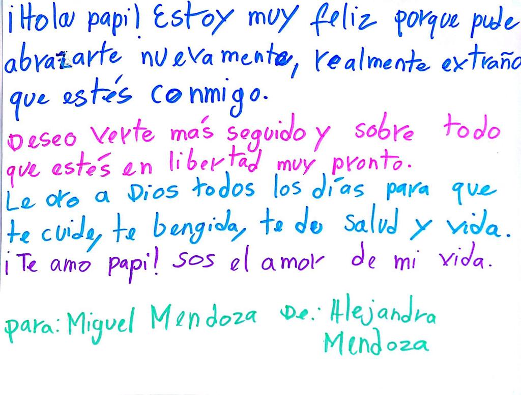 carta de alejandra mendoza hija del preso politico miguel mendoza