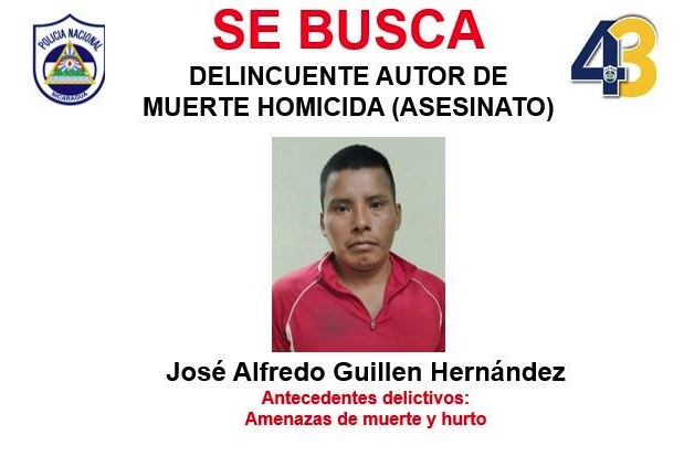 José Alfredo Guillen Hernández circulado por la policia por matar a su cuñado en matagalpa