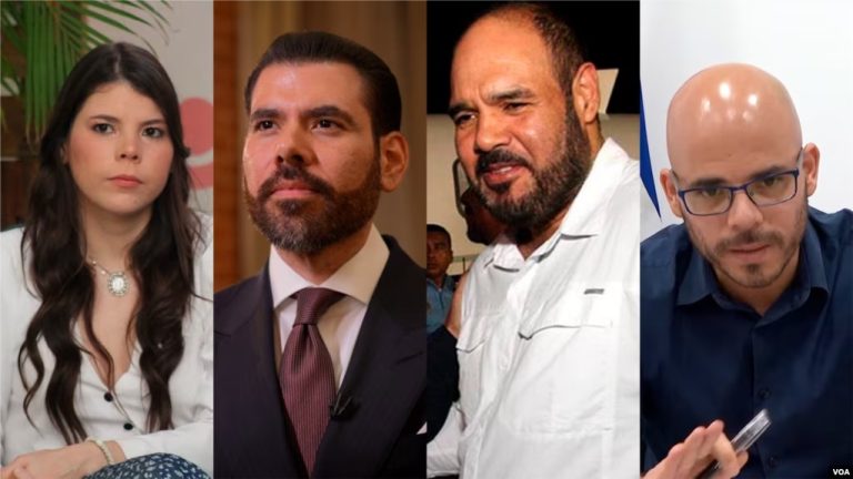 De izquierda a derecha: Camila, Laureano, Rafael y Edmundo, todos hijos del matrimonio de Daniel Ortega y Rosario Murillo. [Combinación de fotografías: Miguel Bravo, VOA]