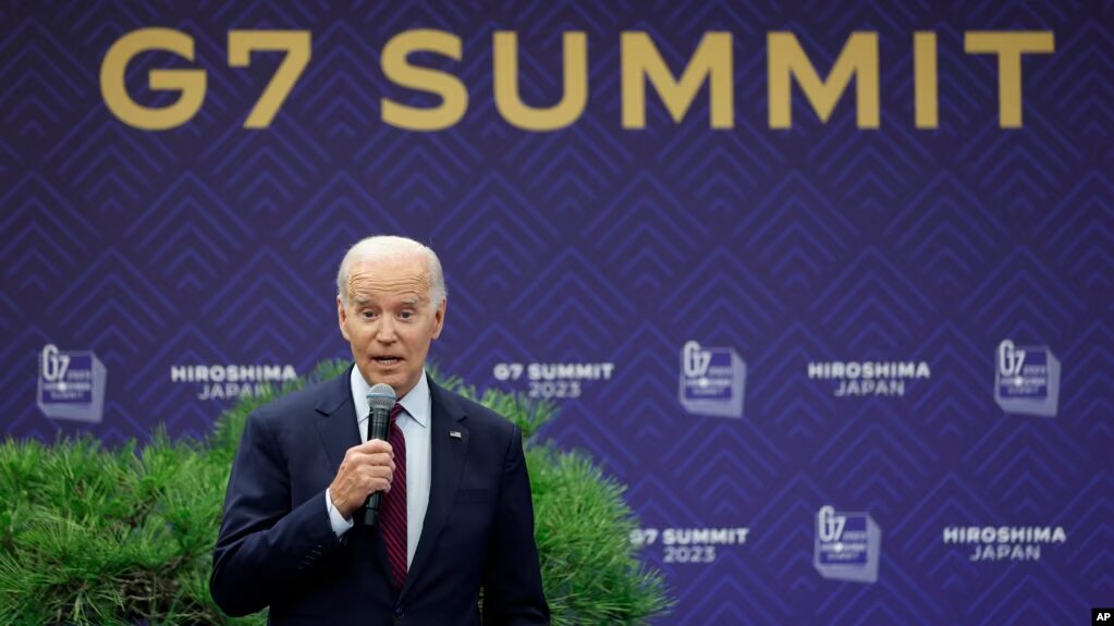 El presidente de EEUU, Joe Biden, habla en una conferencia de prensa después de la cumbre del G7 en Hiroshima, Japón, el 21 de mayo de 2023. Conflicto con China