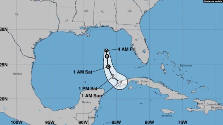 Trayectoria de la Depresión Tropical Número Dos en mapa del Centro Nacional de Huracanes de EEUU el 2 de junio de 2023.