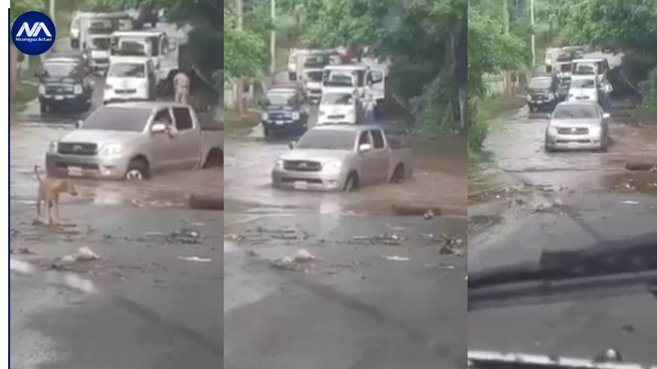 conductores escapan de ser arrastrados por fuertes corrientes en cauce natural de Veracruz Foto Nicaragua Actual