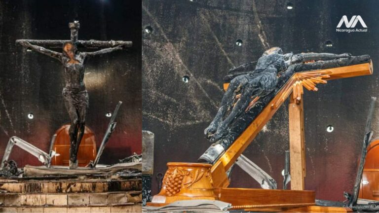 Imagen de la Sangre de Cristo es removida a una base de madera en forma de cruz. Fotos: Arquidiócesis de Managua.