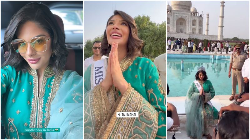 Miss Universo Sheynnis Palacios visita el Taj Mahal en la India.