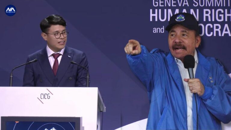 Lesther Alemán y Daniel Ortega. Alemán denunció a Ortega en Cumbre de Ginebra 2024.