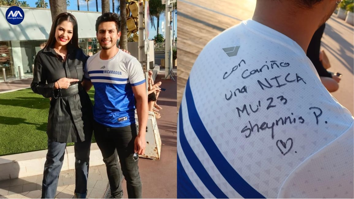 Sheynnis Palacios autografió camiseta de nicaragüense en Francia.