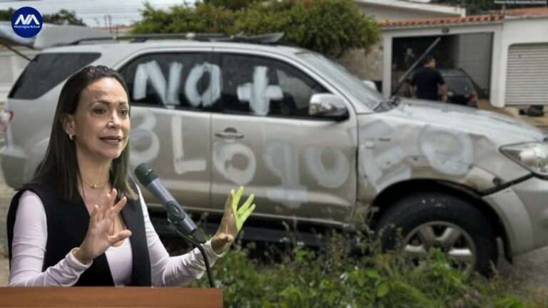 Los vehículos en los que se moviliza la líder opositora, María Corina Machado fueron vandalizados. [Foto cortesía: Prensa Vente Venezuela]