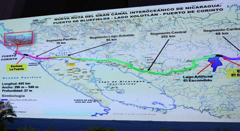 Nueva ruta del Canal Interoceánico de Nicaragua.